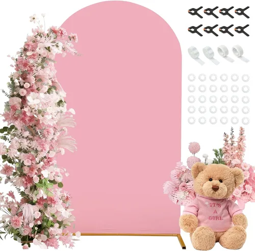 Vista 11 de Cubierta de fondo de arco de 7.2 pies, cubierta de arco de elastano beige, cubierta de soporte elástica con herramientas de atar globos para boda