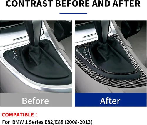Vista 3 de Fibra de carbono, para BMW, cubierta de marco de palanca de cambios de consola central para BMW Serie 1 E81 E82 E87 E88 2008-2013, accesorios