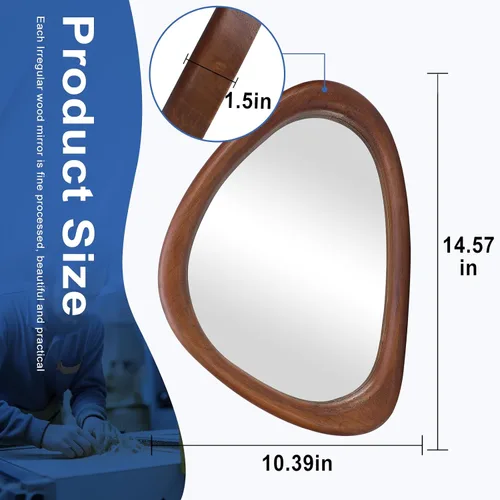 Vista 3 de MAGFLERUM Espejo de pared irregular, espejos de madera asimétrica de 15 x 10 pulgadas, espejo de pared pequeño, para colgar vertical y Nogal negro