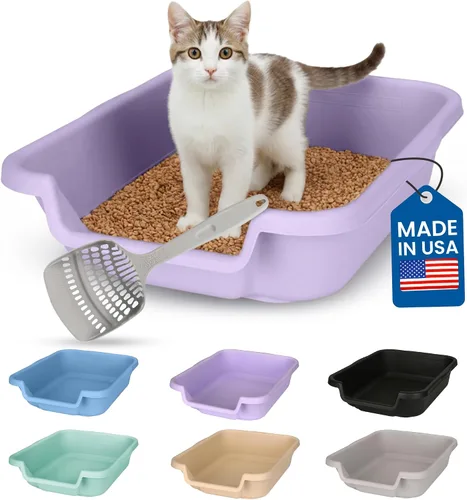Vista 28 de KittyGoHere - Caja de arena para gatos mayores, sartén pequeña con cuchara jumbo de mango largo, caja de arena para gatos de entrada baja, ligera