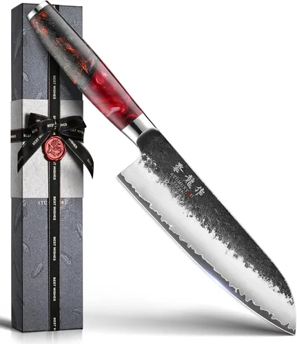 Vista 8 de Cuchillo japonés de 5.5 pulgadas, cuchillo de chef profesional forjado a mano VG10, cuchillos de pelar ultra afilados con mango ergonómico, cuchillo