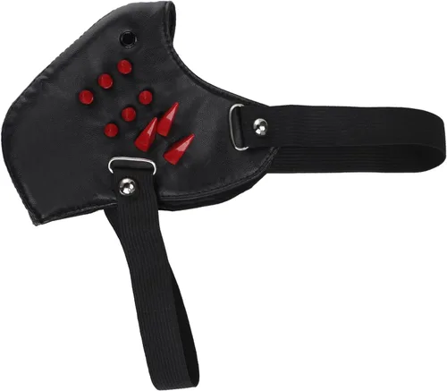 Vista 6 de PURFUN Máscara de cuero con tachuelas punk con tachuelas, máscara gótica de Red Rivets