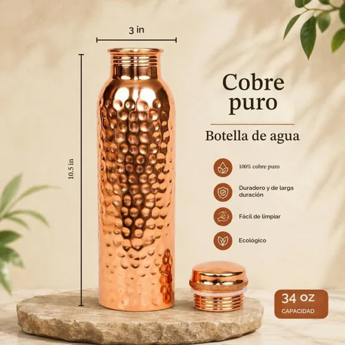 Vista 3 de Novera Botella de agua de cobre puro prémium de 34 oz (33.8 fl oz)