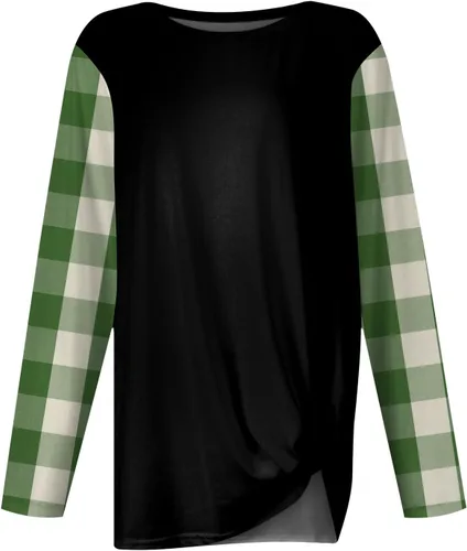 Vista 2 de Blusa tipo túnica para mujer, con nudo frontal torcido, estampado de moda, cuello redondo, de gran tamaño, para otoño e invierno