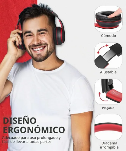 Vista 2 de rockpapa E7 Auriculares Inalámbricos Bluetooth Sobre la Oreja con Micrófono, Auriculares Plegables con Cable/Inalámbricos con Micrófono para Niños