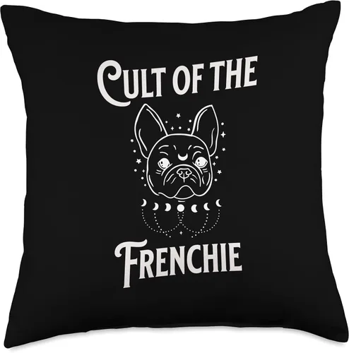 Vista 4 de Frenchie Gifts for Men Women French Bulldog Tees Cult of Frenchie Divertida almohada de bulldog francés Mystic Moon Tarot, 16 x 16 pulgadas