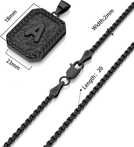 Vista 5 de Airrty Collar con colgante de letra A-Z con inicial para hombres y mujeres, chapado en plata de ley, collares de letras para hombres, caja cuadrada