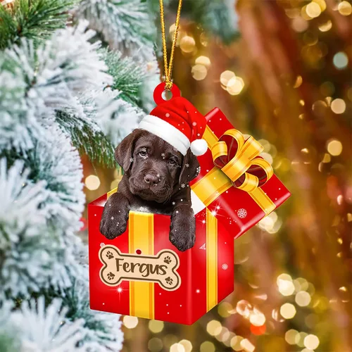 Vista 30 de Adorno de Navidad personalizado de Akita Inu, nombre personalizado Akita Inu para árbol de Navidad, en caja de regalo roja