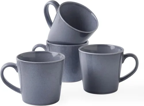Vista 10 de famiware Tempus Juego de Tazas de Café de 4, Juego de Tazas de 14 oz, Tazas de Gres con Asa para Café, Té, Cacao, Leche, Capuchino, Apto para Blanco