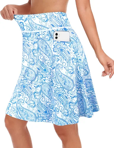 Vista 2 de Fulbelle Faldas de golf para mujer con 3 bolsillos, 20 pulgadas, longitud hasta la rodilla, falda pantalón de cintura alta