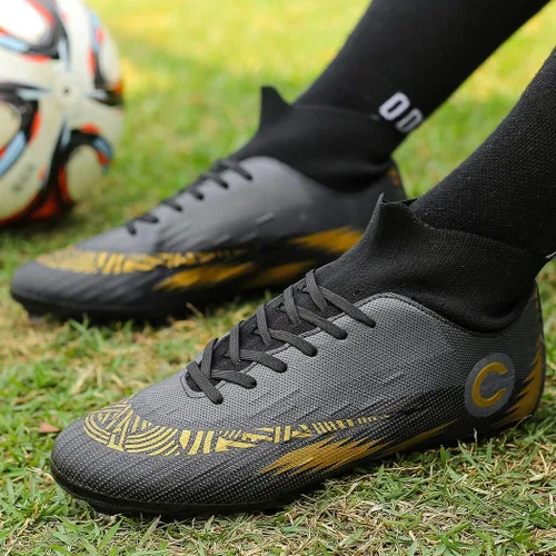 Vista 5 de YANGTAOZI Tacos de fútbol para hombre, zapatos de fútbol profesionales con punta alta, para interiores y exteriores, tacos de fútbol transpirables