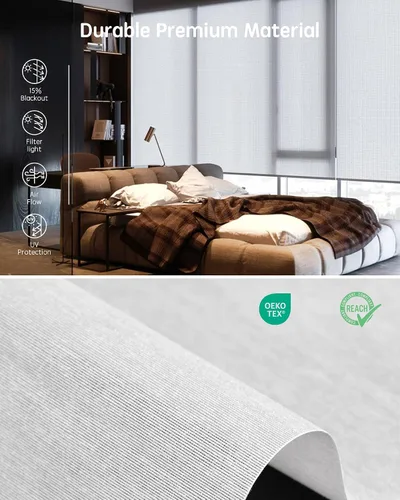 Vista 5 de Yoolax Persianas motorizadas con control remoto, persianas enrollables inteligentes transparentes que funcionan con Alexa, Google, Apple Home Blanco