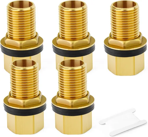 Vista 9 de 1 conector de tanque de agua de latón, 1 pulgada NPT hembra 1-1/4 pulgadas NPT macho, adaptador de tanque de mamparo, con anillo de goma