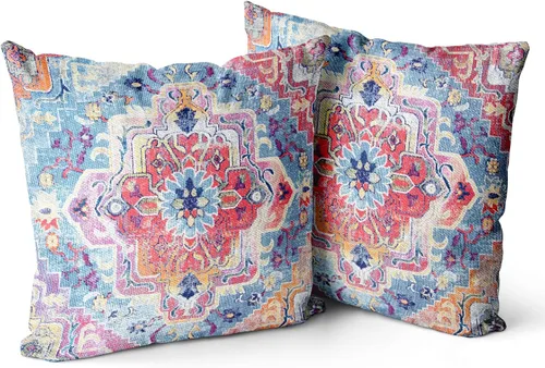 Vista 11 de Snycler Fundas de Almohada Decorativas Bohemias 16x16 pulgadas Juego de 2 Patrón de Alfombra Bohemia de Doble Cara Algodón Suave Funda de Cojín