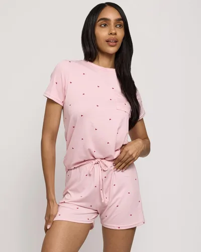 Vista 6 de Real Essentials - Conjunto ultrasuave de pijama de manga corta con pantalones cortos para mujer, para descansar y dormir