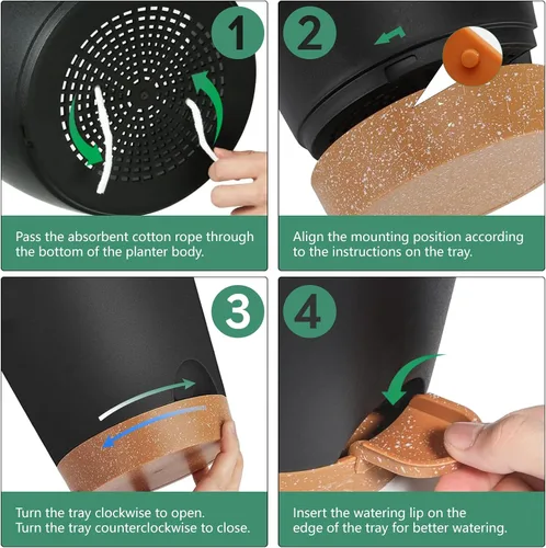 Vista 4 de Macetas de riego automático con orificio de drenaje y depósito, macetas grandes para plantas de interior y exterior, maceta de plástico