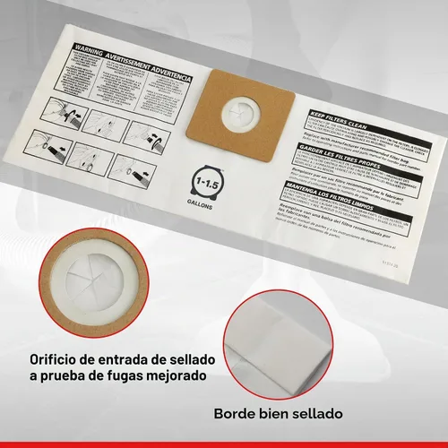 Vista 6 de Shop-Vac 9066733 Bolsas de filtro desechables de 1-1.5 galones, paquete de 3