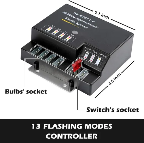 Vista 4 de Kit de luces estroboscópicas de emergencia escondidas, 4 bombillas HID, 13 patrones intermitentes, cable de 16 pies con controlador de faros