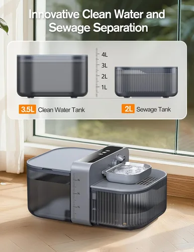 Vista 5 de Chumajor Fuente de agua inalámbrica para gatos sin filtros, batería de 180 días y control de flujo de precisión, dispensador de agua inteligente