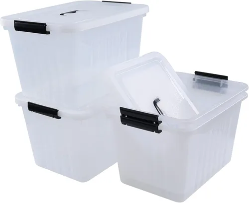 Vista 5 de Farmoon 3 paquetes de contenedores de almacenamiento con tapa transparente, caja de almacenamiento con asa Plástico, apilable