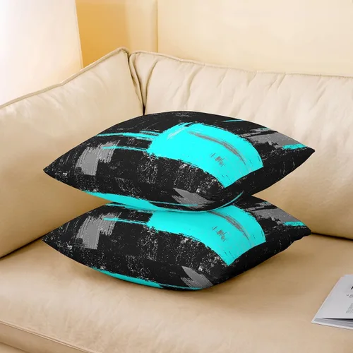 Vista 33 de Juego de 2 fundas de almohada abstractas de 16 x 16 pulgadas para niños, niñas, adolescentes, decoración de dormitorio, moderna a rayas, decoración