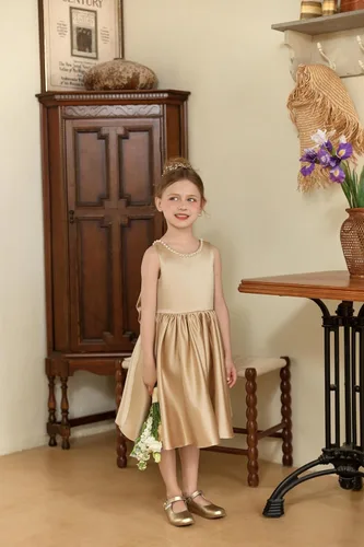Vista 11 de MCieloLuna Vestidos de niña de flores para boda con nudo de lazo elegante de satén para primera comunión