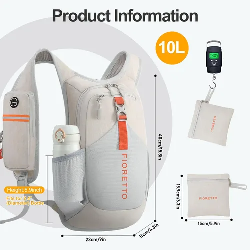 Vista 5 de FIORETTO Mochila de 15L para senderismo para mujeres y hombres, mochila mini plegable, mochila ligera pequeña para acampar, viajar, actividades al