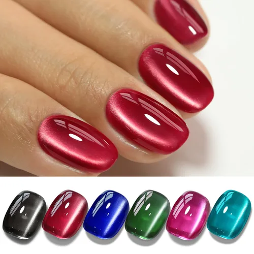 Vista 10 de Double Rhythm Juego de esmaltes de gel de ojo de gato, 6 colores, purpurina brillante con imán, holográfico, reflectante, magnético, UV, kit de arte