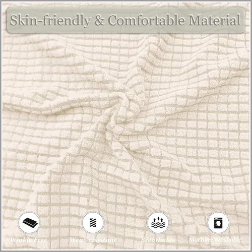 Vista 3 de Fundas para sillas de bañera de 2 piezas con funda de cojín, funda elástica de jacquard para muebles, funda protectora para sillón, extraíble, Beige