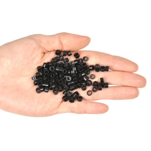Vista 4 de 500 cuentas de micro anillos forradas de silicona de 0.197 in para extensiones de cabello con punta I (negro)