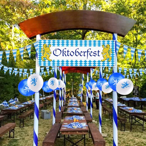 Vista 6 de TUPARKA Bandera de banderín bávaro de 98 pies para el Oktoberfest, decoraciones para el Oktoberfest, suministros para fiestas