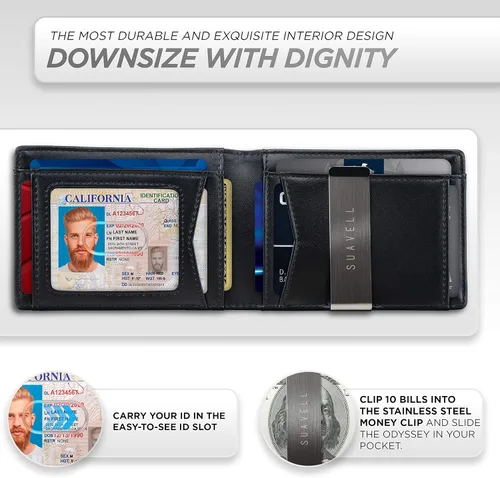Vista 28 de Suavell Billeteras delgadas de cuero para hombres. Cartera con clip para dinero. Cartera de perfil bajo RFID Cartera minimalista