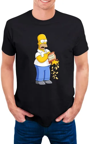 Vista 3 de The Simpsons Camisa cómoda de manga corta para hombre con cuello redondo de algodón de moda camiseta negra