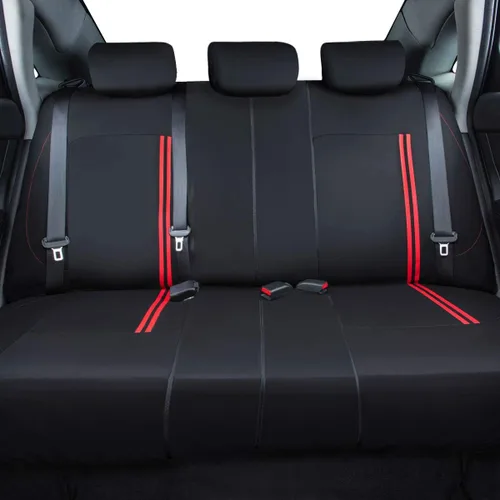 Vista 6 de CAR PASS Juego Universal de Fundas Deportivas para Asientos de Coche, Fundas de Asiento de Tela Transpirable y Cómodas, Juego Completo con Negro rojo