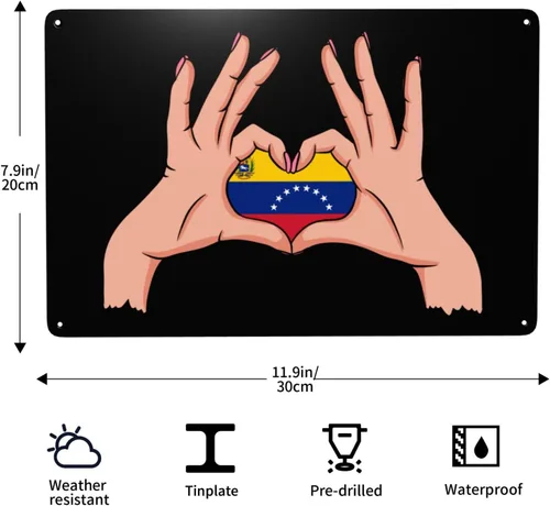Vista 3 de Letreros de metal vintage con texto en inglés "Holding Love In Your Hands" de la bandera del estado de Venezuela, pintura de hierro para el hogar