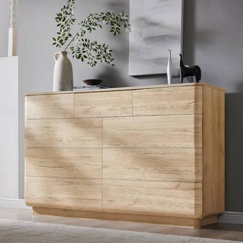 Vista 6 de ACCOHOHO Cómoda moderna de 9 cajones para dormitorio, cómodas de madera de 52" de ancho con gran almacenamiento, cajonera sin tiradores soporte