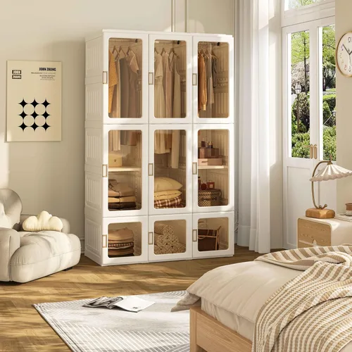 Vista 4 de ANTBOX Armario portátil para guardar ropa, organizador de almacenamiento con paneles de puerta transparentes, adecuado para sala de estar