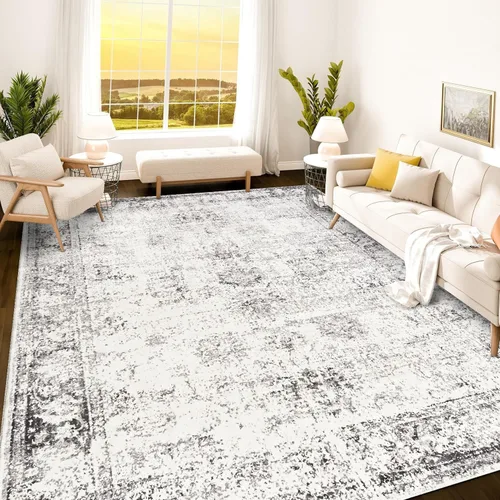 Vista 217 de Istana Alfombra larga antideslizante de 2.5 x 8 para el hogar, para pasillo y cocina, lavable, sedosa y suave al tacto, elegante, color azul y marfil