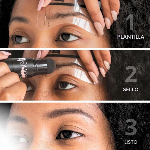 Vista 6 de Brows by Bossy Kit de Plantillas de Sello de Cejas de Doble Color con 9 Plantillas de Cejas Reutilizables para Kit de Moldeado y Estampado