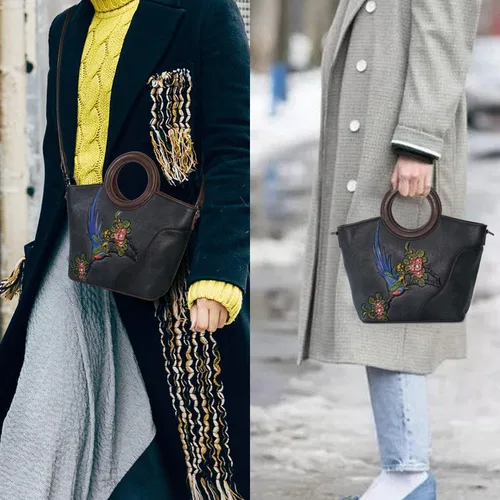 Vista 7 de Bolso bandolera de cuero genuino para mujer, bolso hecho a mano, bolso vintage de cuero en relieve, bolso de mano