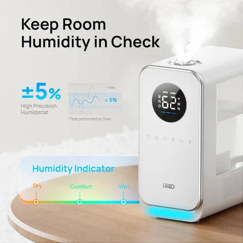 Vista 2 de Dreo Humidificadores para recámara, humidificador inteligente de niebla fría de relleno superior y silencioso para habitación grande, tiempo