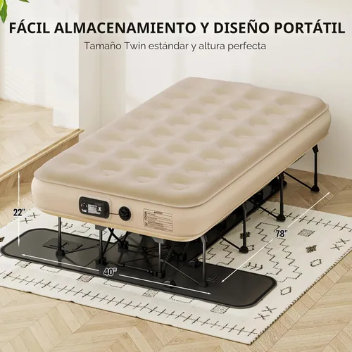 Vista 4 de Simpli Comfy EZ Bed - Colchón de aire autoinflable individual con marco integrado, bomba y funda con ruedas, cama de aire inflable perfecta