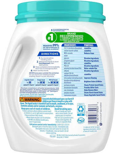 Vista 6 de All Mighty Pacs Detergente para Ropa Libre y Transparente Alivio de Olores, Envase, 56