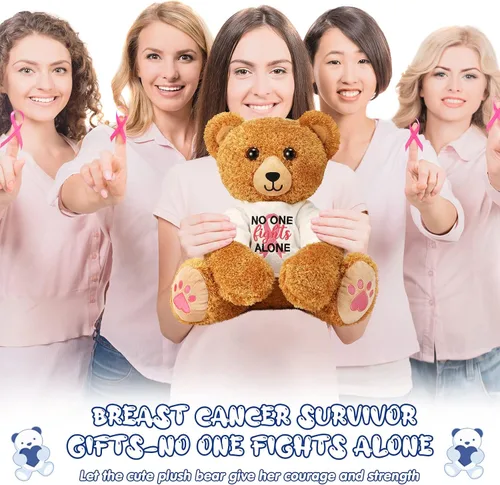 Vista 6 de Chalyna Oso de peluche de 16 pulgadas para el cáncer de mama, oso de cinta rosa, oso suave para sobrevivientes de cáncer, regalo para mujeres