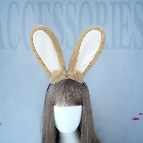 Vista 4 de ILUFAM Diadema esponjosa con orejas de conejo, orejas de conejo de felpa para cosplay, fiesta de Halloween, aro para el pelo para adultos y niños