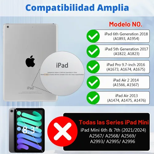 Vista 2 de Zonefoker Fundas para iPad de 6ª generación 2018/2017, iPad Air 2 2014, iPad Air 2013, iPad Pro 9.7 pulgadas 2016 con soporte para lápices, funda