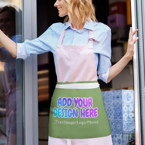 Vista 232 de AXKEUDO Delantal personalizado con bolsillos, delantales de cintura para camarera para cocinar en casa, restaurante, servir trabajo