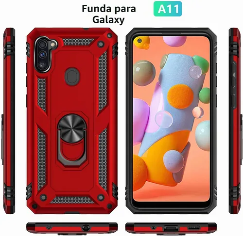 Vista 4 de Funda para Samsung A11, Galaxy A11, funda de grado militar resistente con protector de pantalla HD, anillo magnético atril para Samsung Galaxy A11
