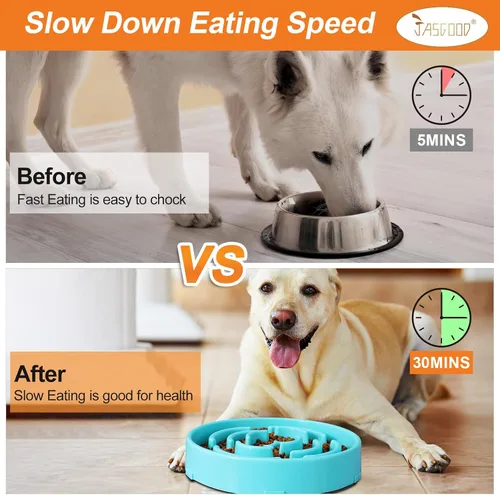 Vista 3 de JASGOOD Cuenco grande de rompecabezas para perros de alimentación lenta azul cielo, comedero más lento, antiasfixia, interactivo, parada