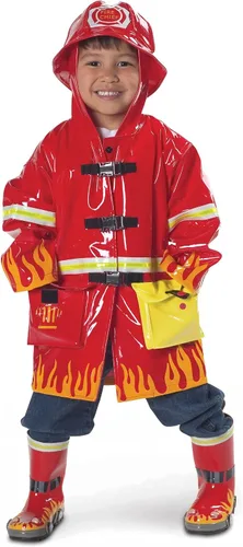 Vista 2 de Kidorable Botas de lluvia de goma natural de bombero, color rojo, con lengüeta en el talón